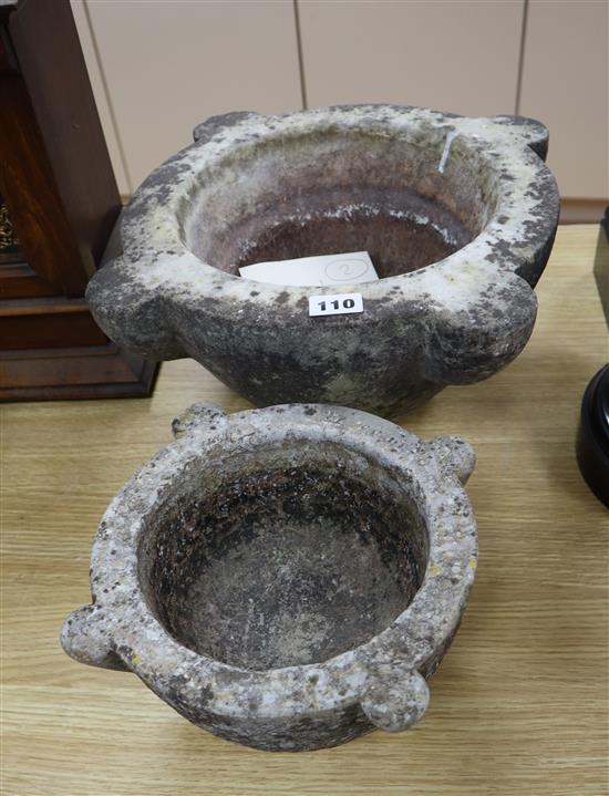 Two Victorian marble mortars largest diameter 38cm